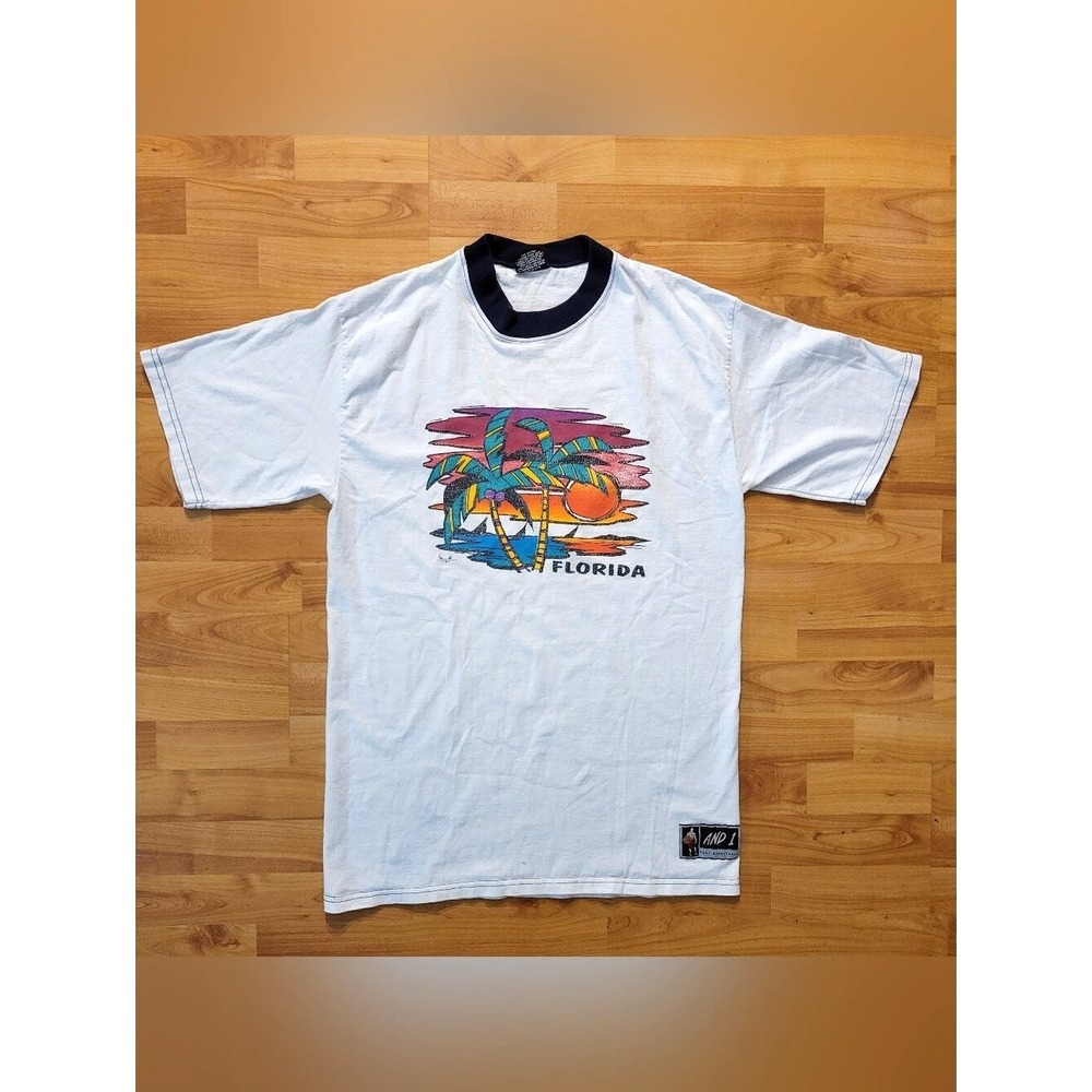 Vintage 90s AND1 Florida Ringer Tee Made In USA Basketball Streetwear, Med Tall